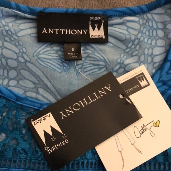 Antthony Originals 2pc Knit Top & Pants Woman Size Small Print Top Lace Inset - Picture 9 of 14